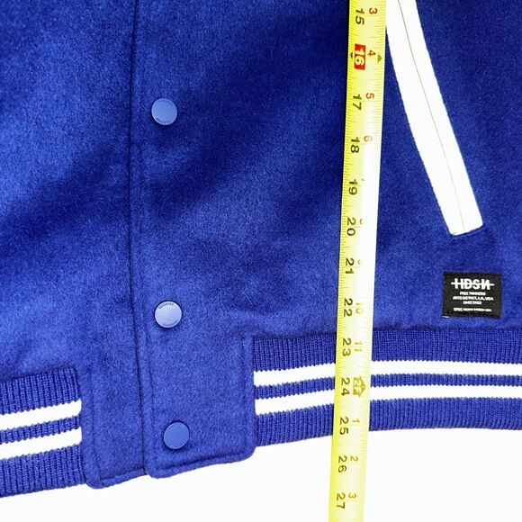 NWT HUDSON Mens Wool Varsity Bomber Jacket M Royal Blue Ivory Faux Leather $248 - Picture 8 of 13